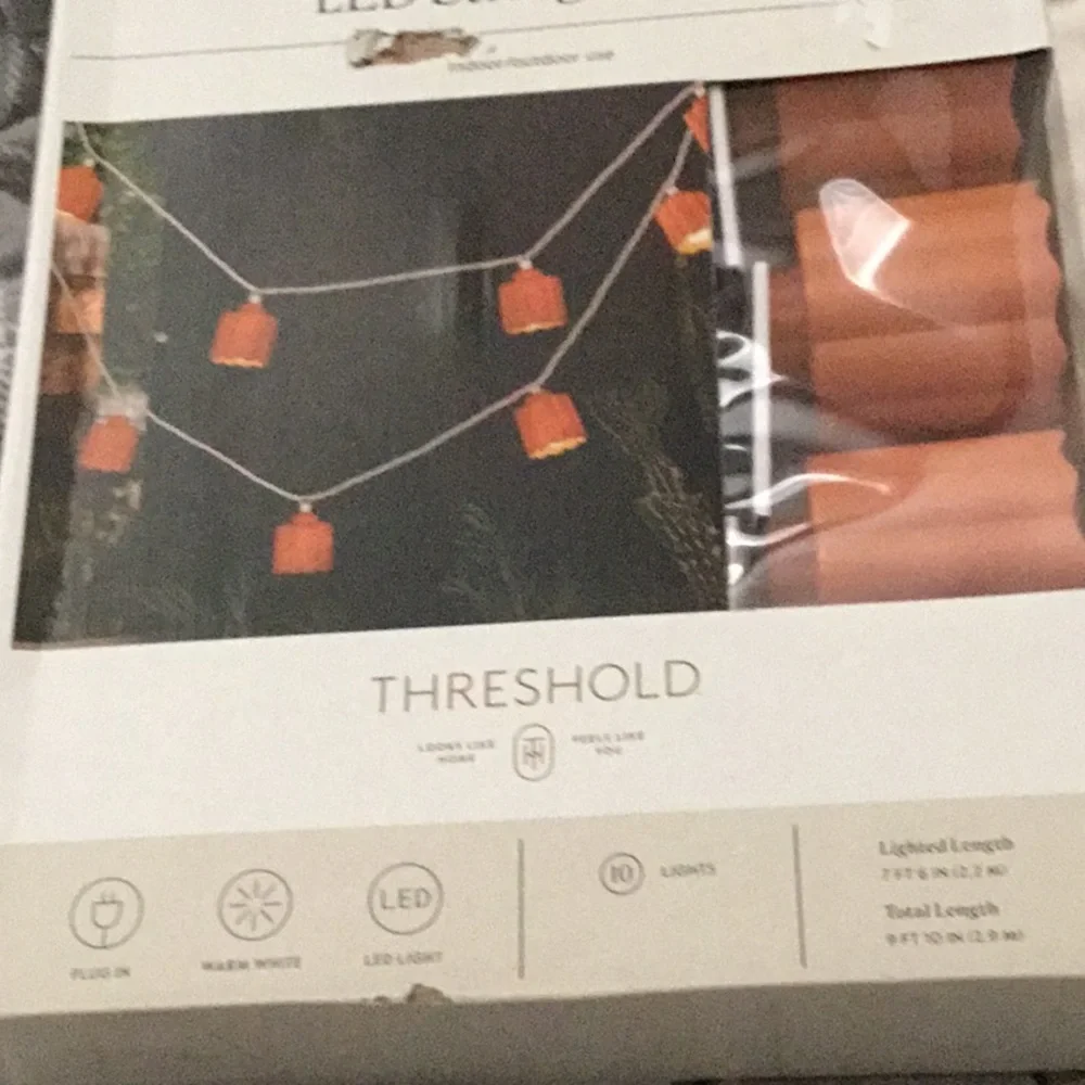 Threshold LED Terracotta String Lights 10 Warm White Outdoor White Cord Plug-In.
